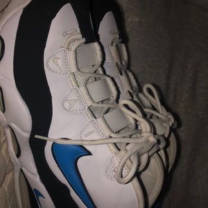 light blue and white and black sneakers